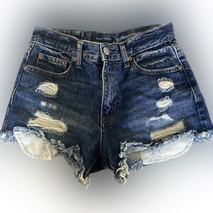 Aeropostale Women's Dark Blue Ripped Jean Shorts